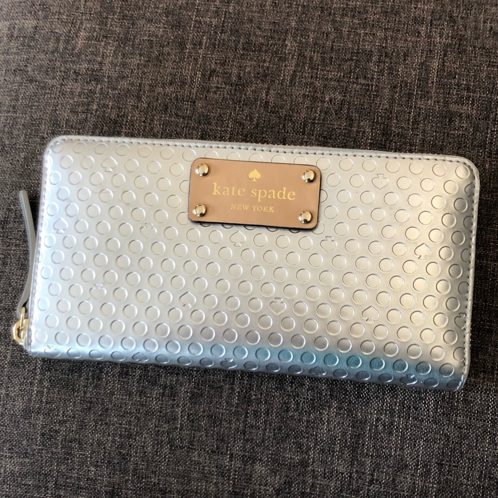 Kate Spade Silver Debossed Patent Leather Wallet